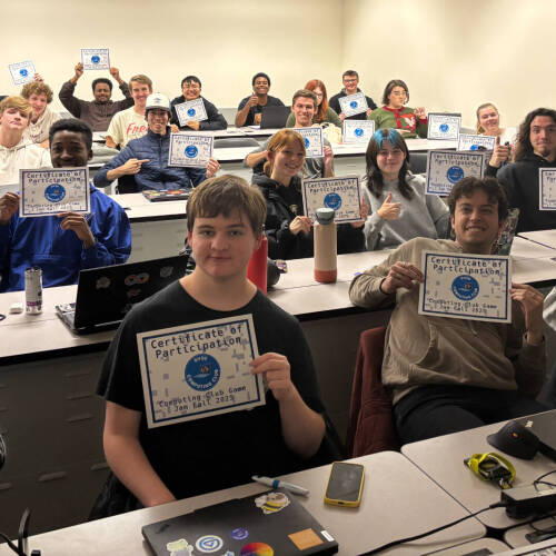Computing black Game - Student with their certificates